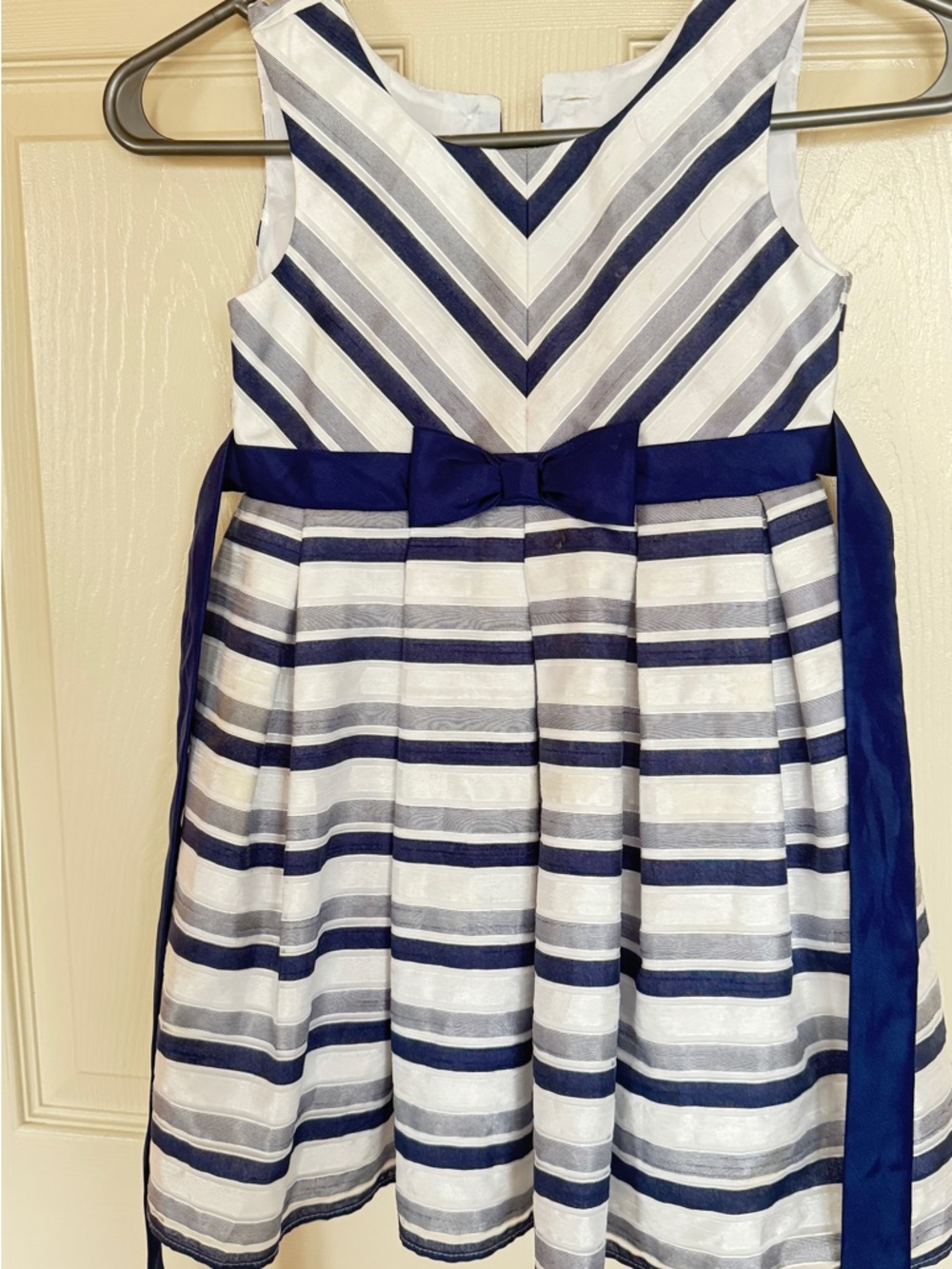 Jona Michelle Navy and White Striped Sash Dress